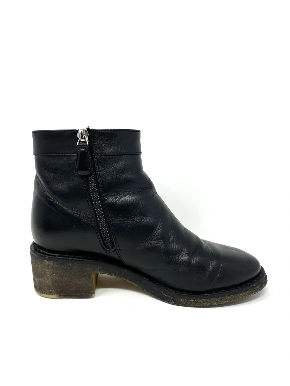 Chanel Black Leather CC Logo Turnlock Ankle Boot Boots Booties Shoes Moto 38 38C